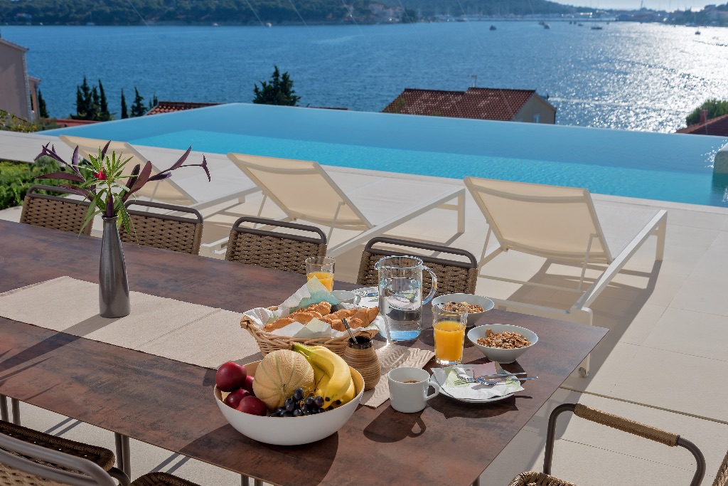 Breakfast by the pool with sea view