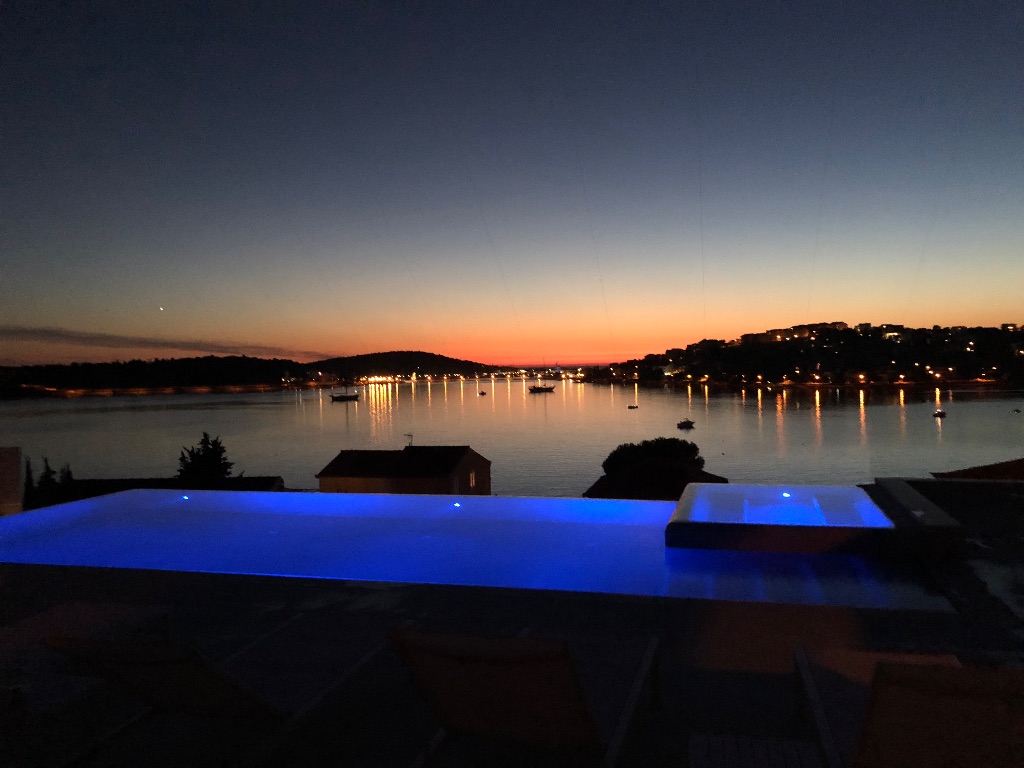 Pool with evening lighting
