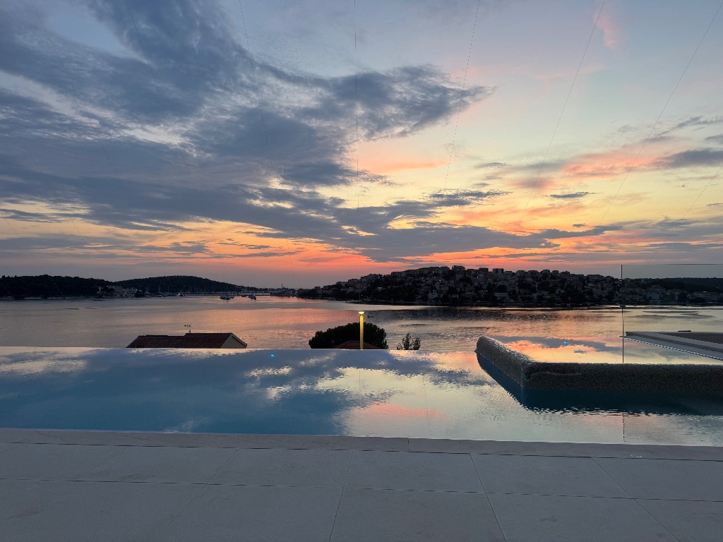 Pool with sunset reflection